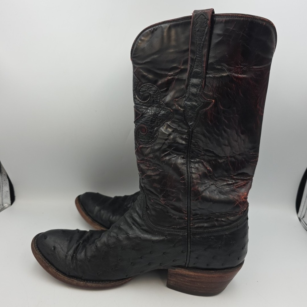 Lucchese Classics Handmade Black Cerry Full Quill Ostrich Sz 10 B Cowboy Boots